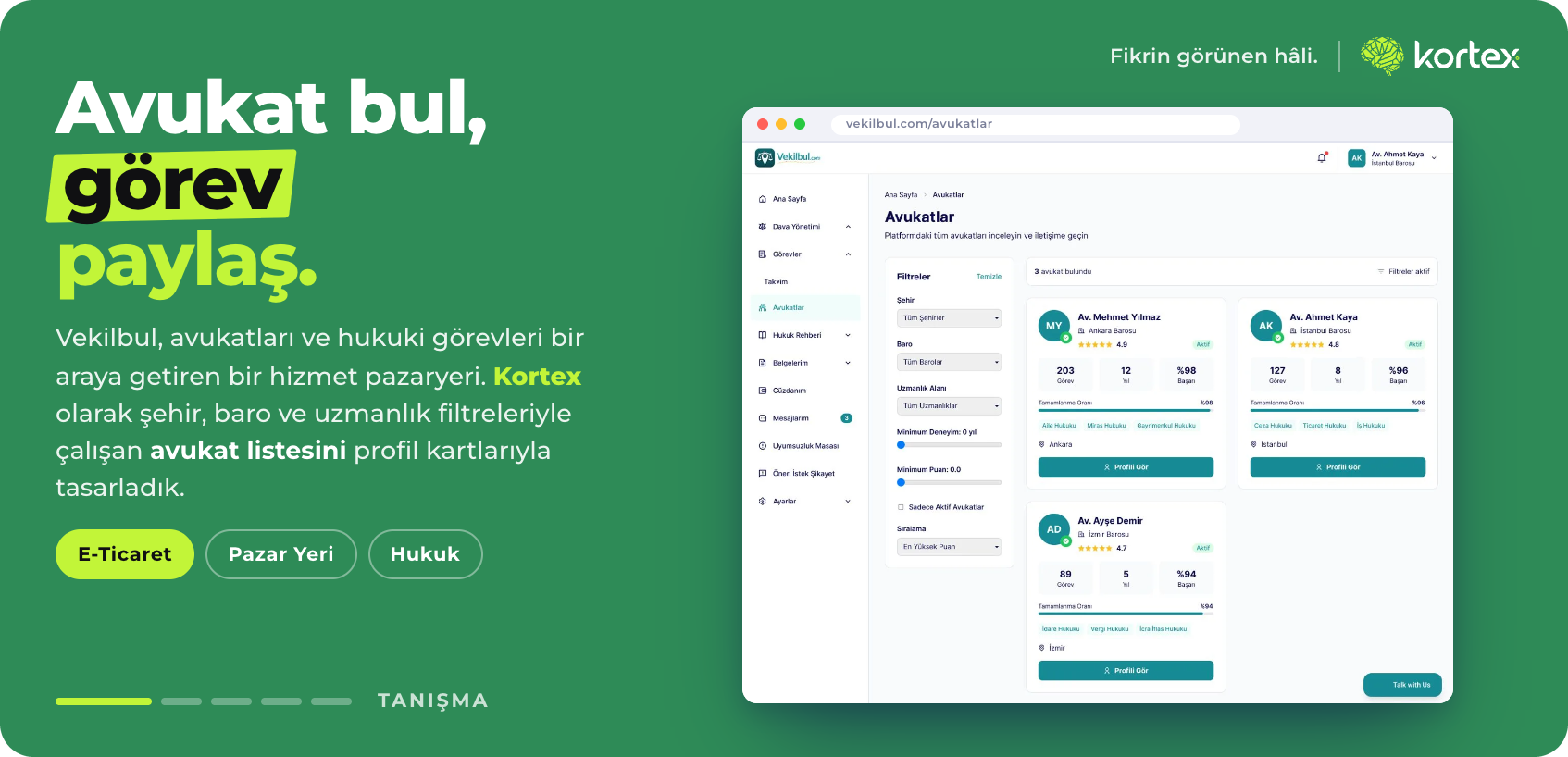Vekilbul | Avukat ve Hukuki Görev Pazaryeri Panel Tasarımı