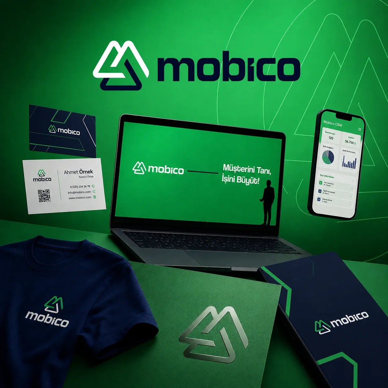 Mobico – CRM Yazılım Markası için Logo, Kurumsal Kimlik & Sosyal Medya