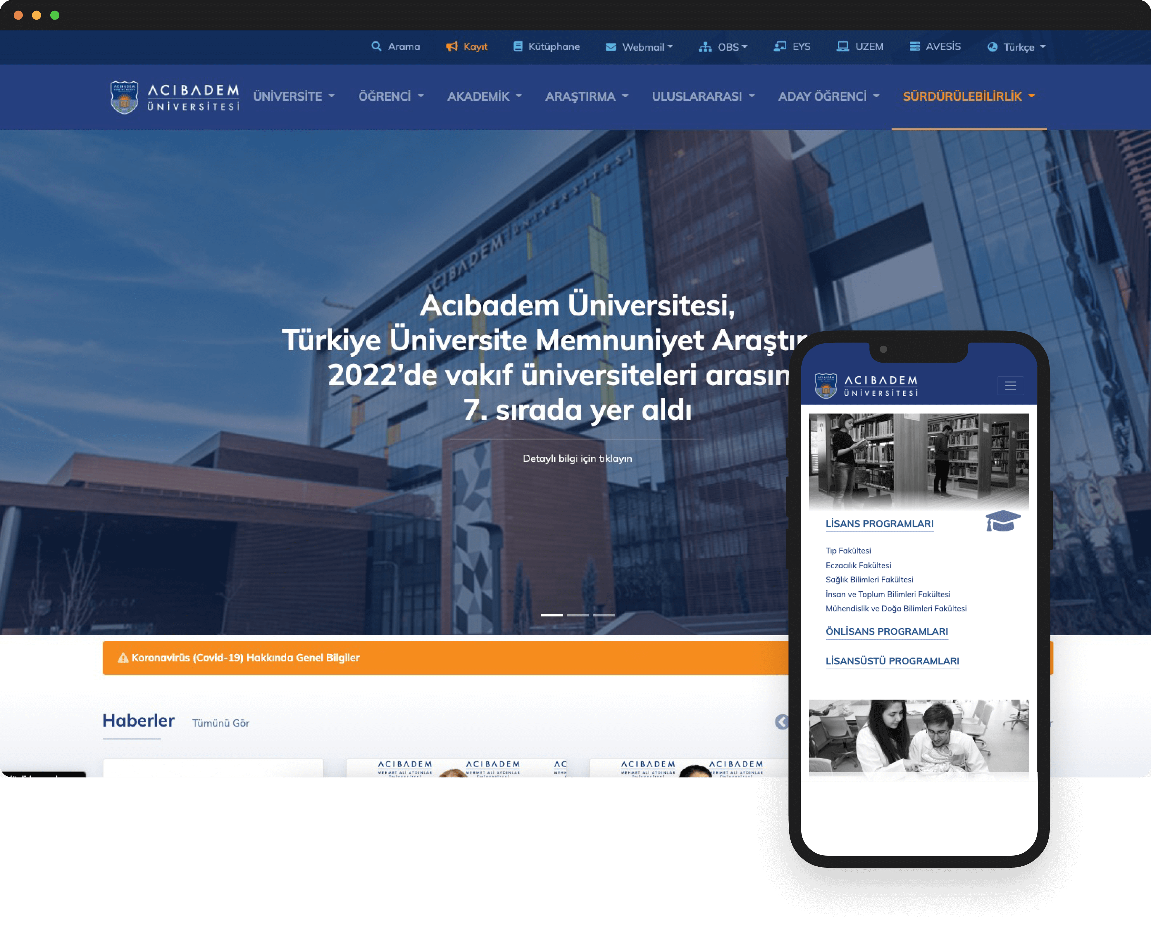 Acıbadem Üniversitesi - Website&Intranet Projects