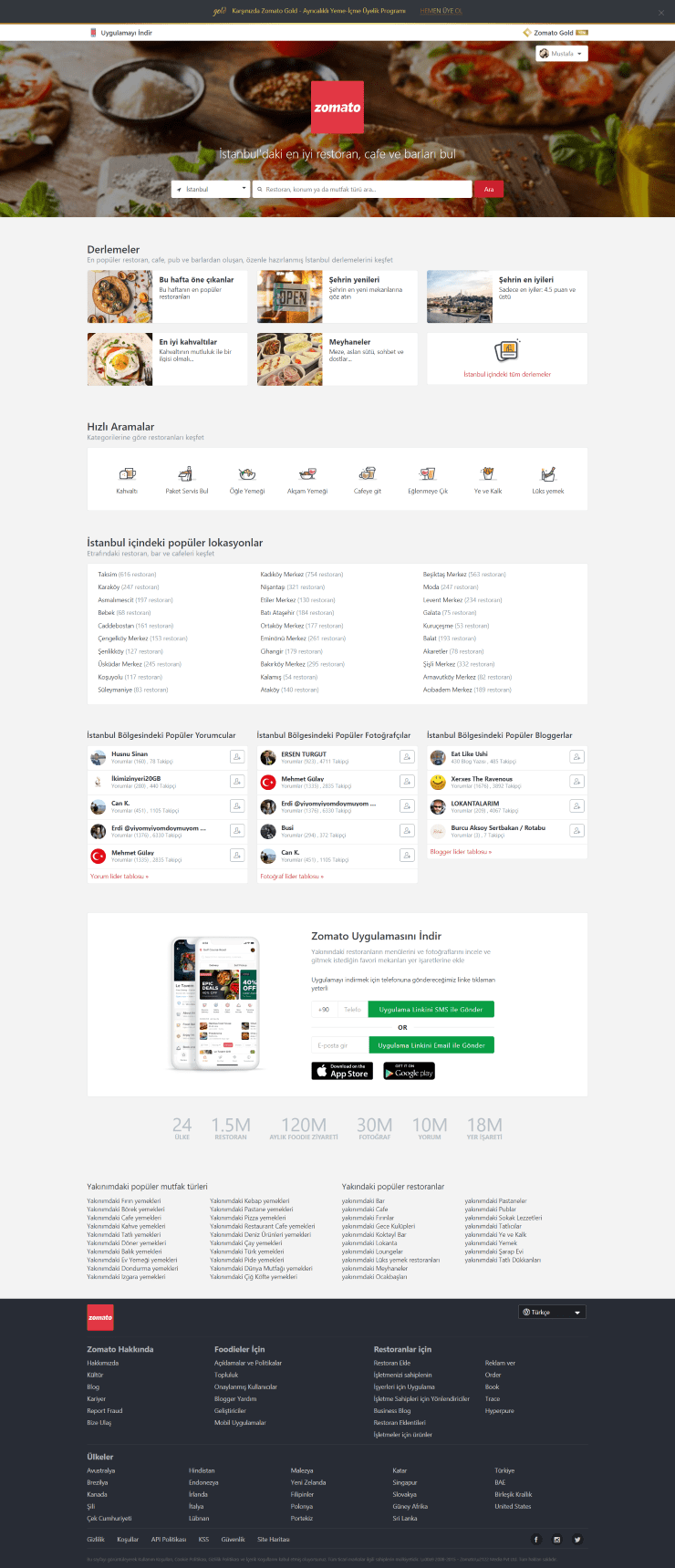 zomato web sitesi tasarımı