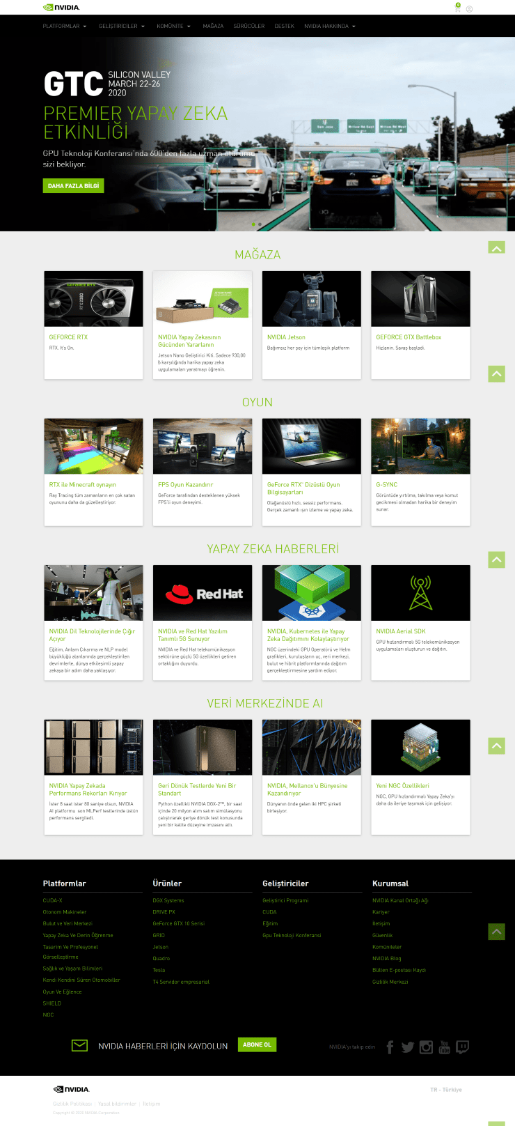 nvidia web sitesi tasarımı