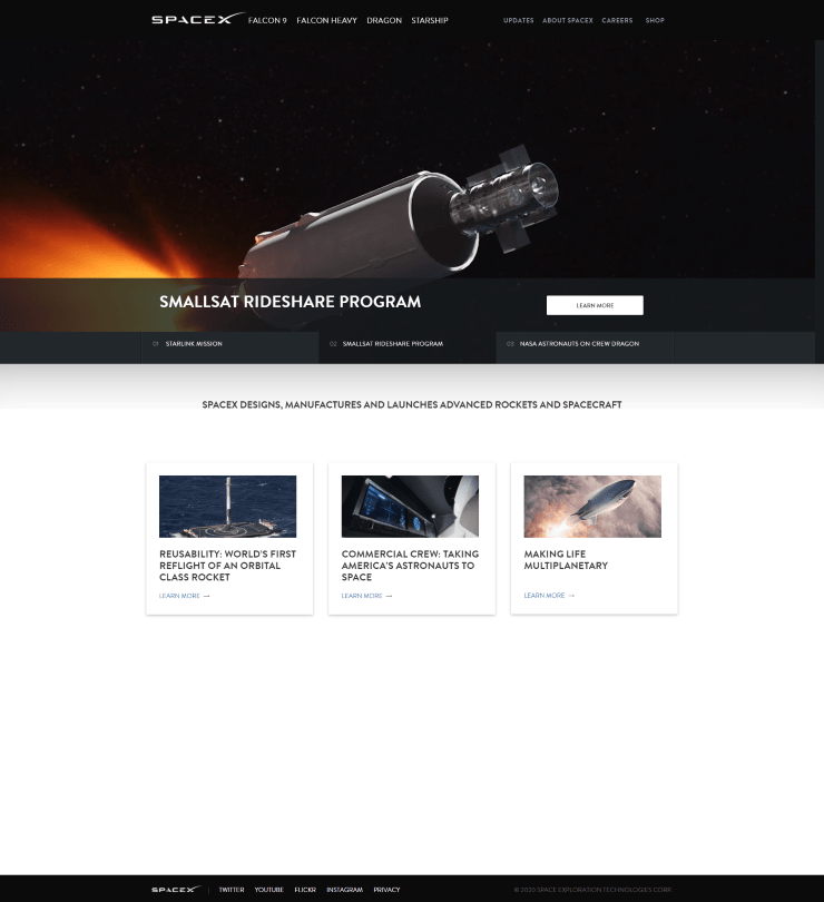 spacex web sitesi tasarımı
