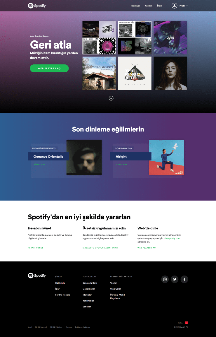 spotify web sitesi tasarımı