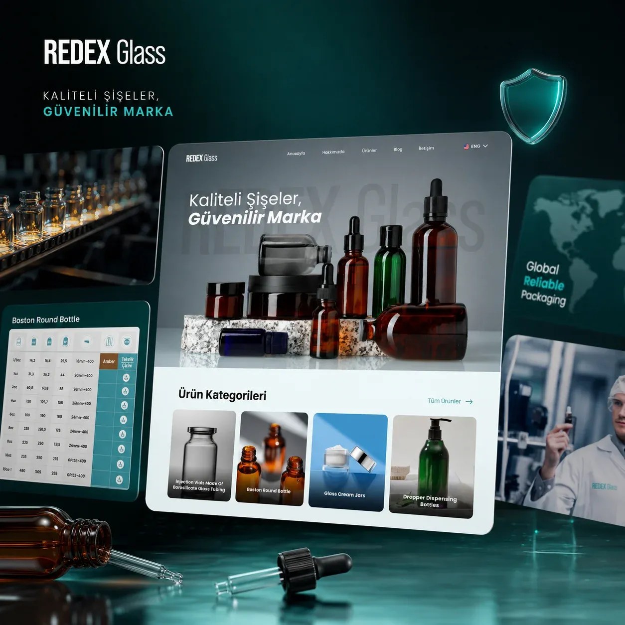 Redex Glass – Cam Ambalaj Üreticisi için Çok Dilli Web Sitesi & Dijital Katalog